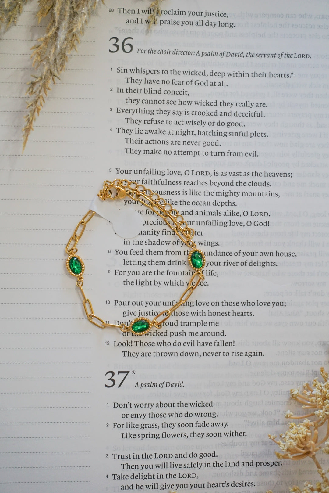 18k Gold Pvd Emerald Stone Bracelet