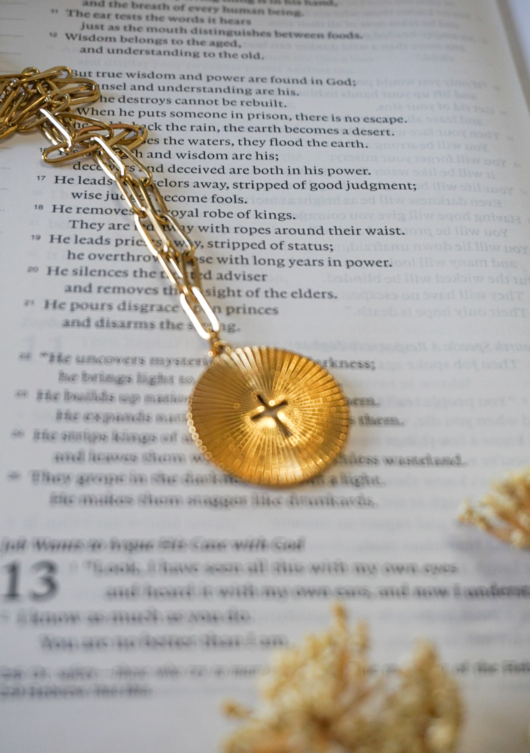 18k Gold Pvd Sunburst Cross Medallion Necklace