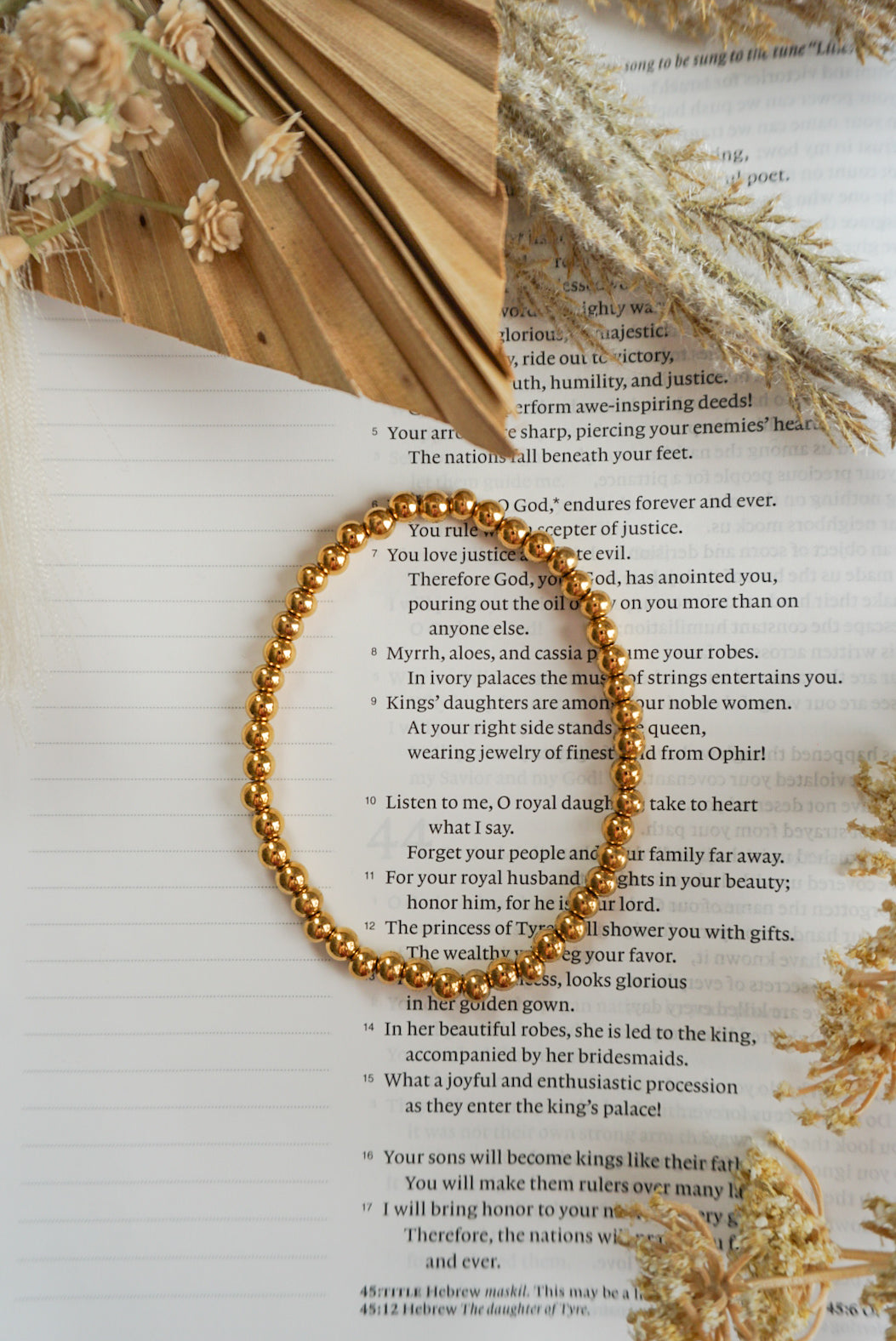 18k Gold Pvd Medium Stretch Beaded Bracelet