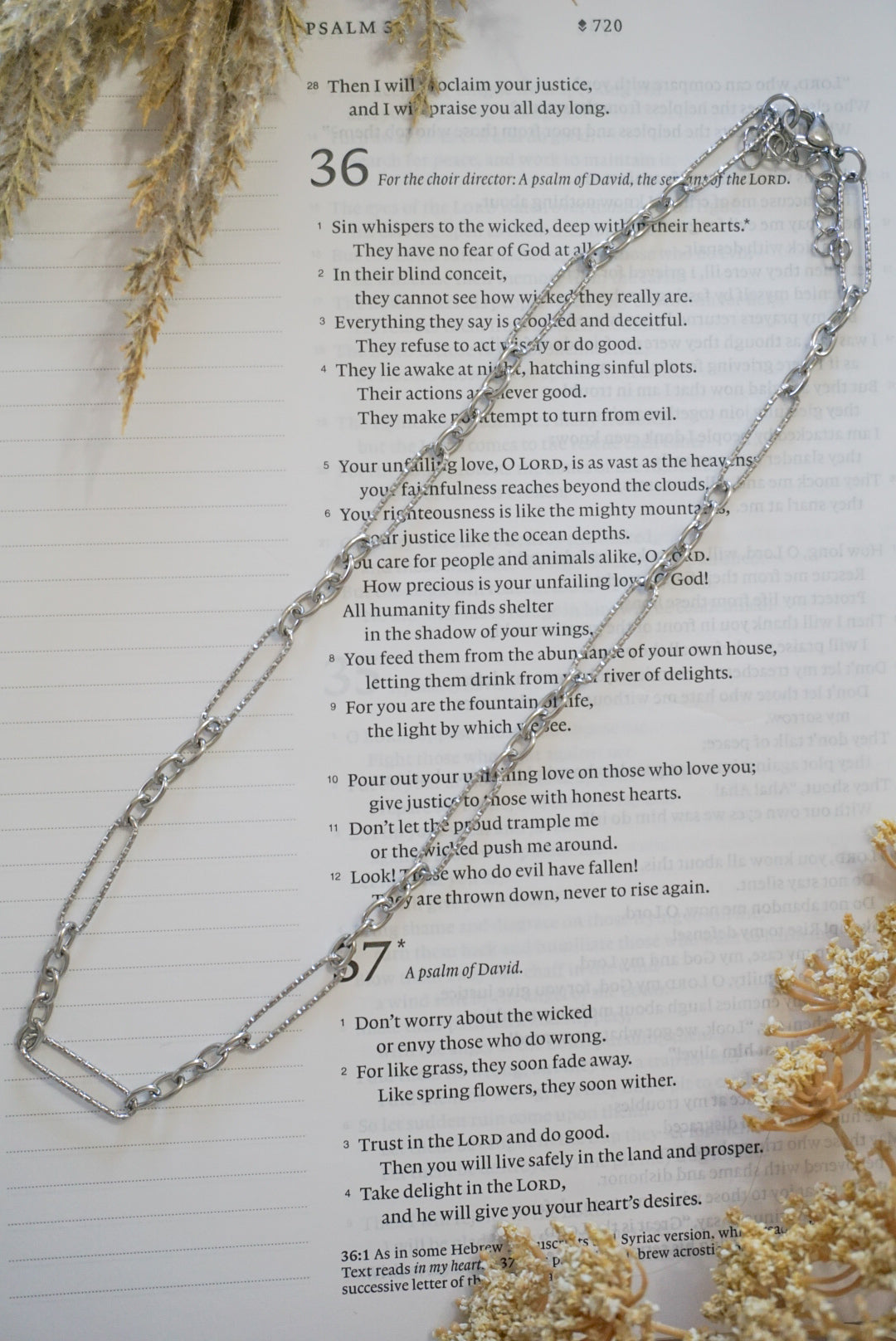 316 Stainless Steel Long Paperclip Textured Necklace