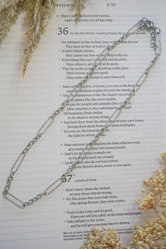 316 Stainless Steel Long Paperclip Textured Necklace