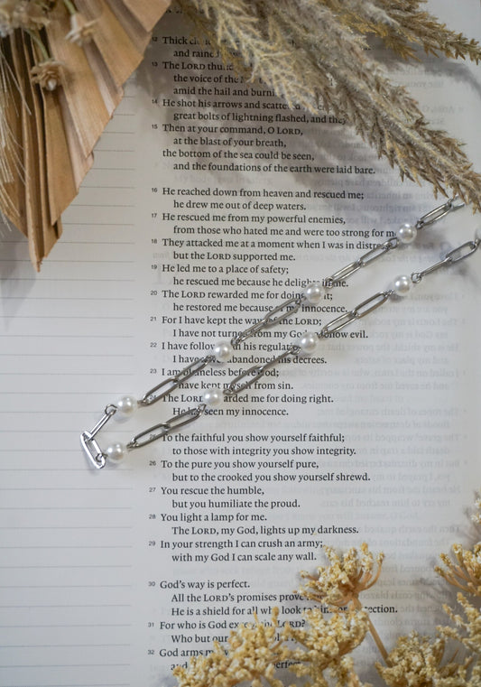 316 Stainless Steel Pearl Paperclip Necklace
