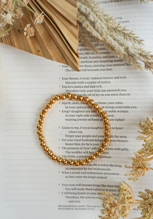 18k Gold Pvd Large Stretch Beaded Bracelet