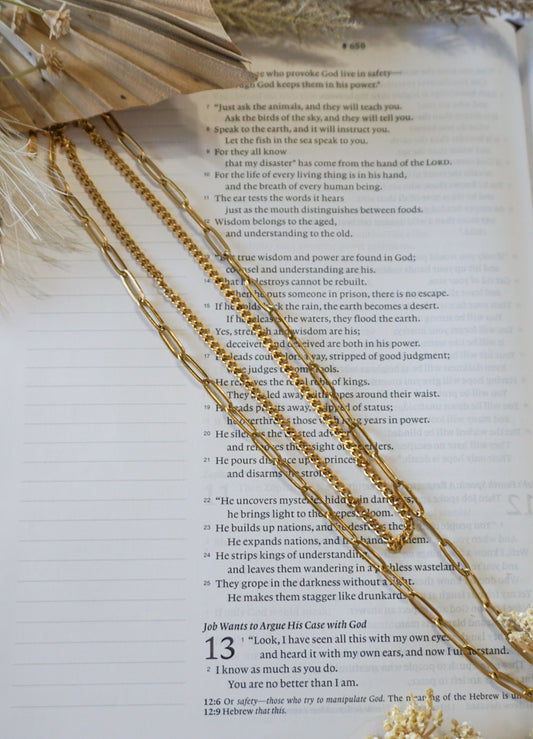 18k Gold Pvd Curb and Paperclip Layered Necklace