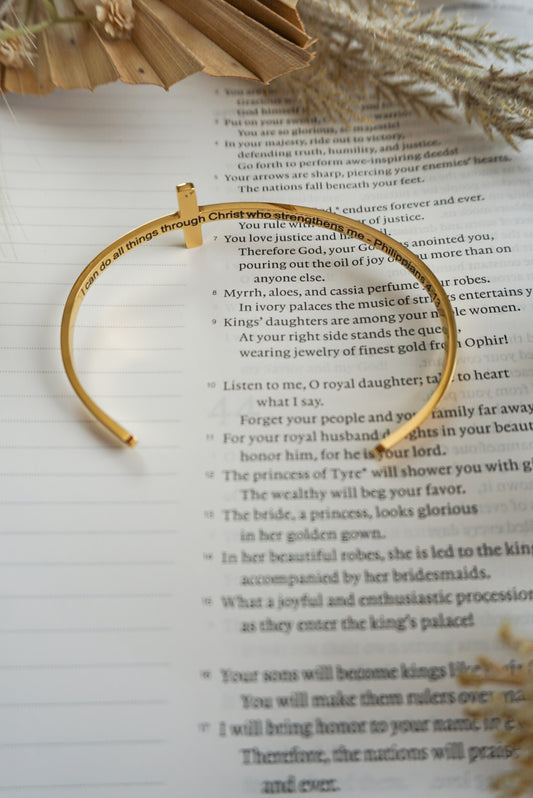 18k Gold Pvd Cross Cuff Bracelet