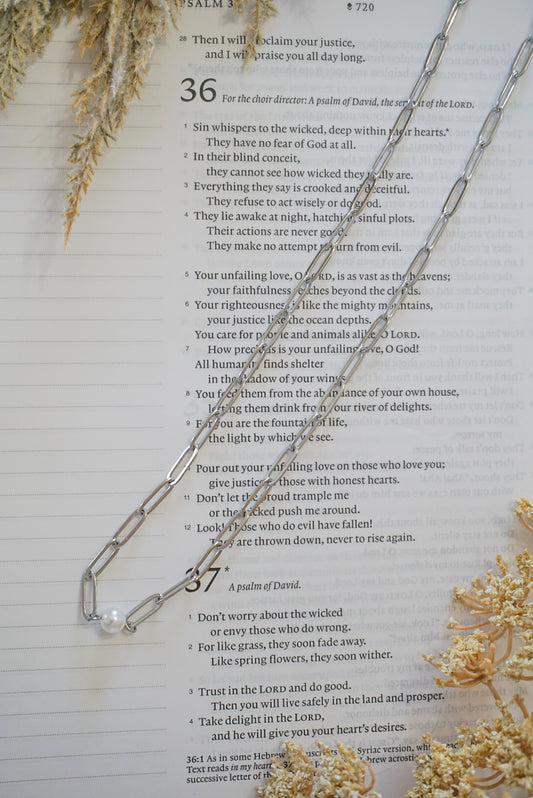 316 Stainless Steel Paperclip with Pearl Necklace