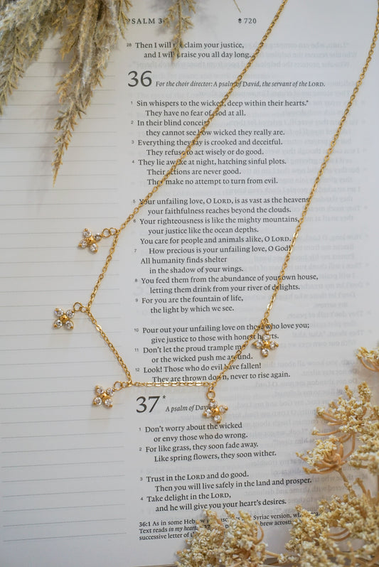18k Gold Pvd Floral Dangle Necklace