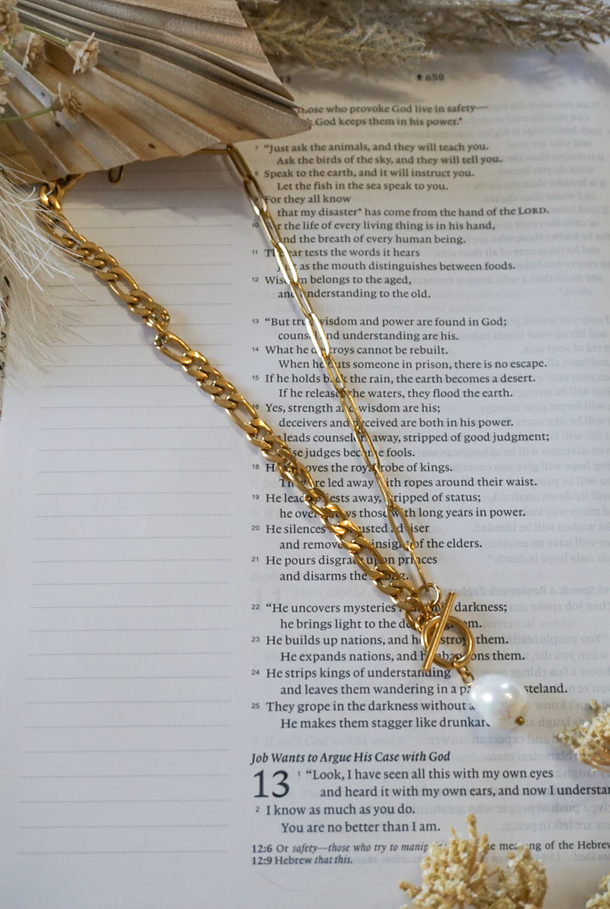 18k Gold Pvd Pearl Toggle Necklace