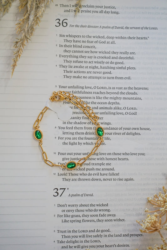 18k Gold Pvd Emerald Stone Bracelet